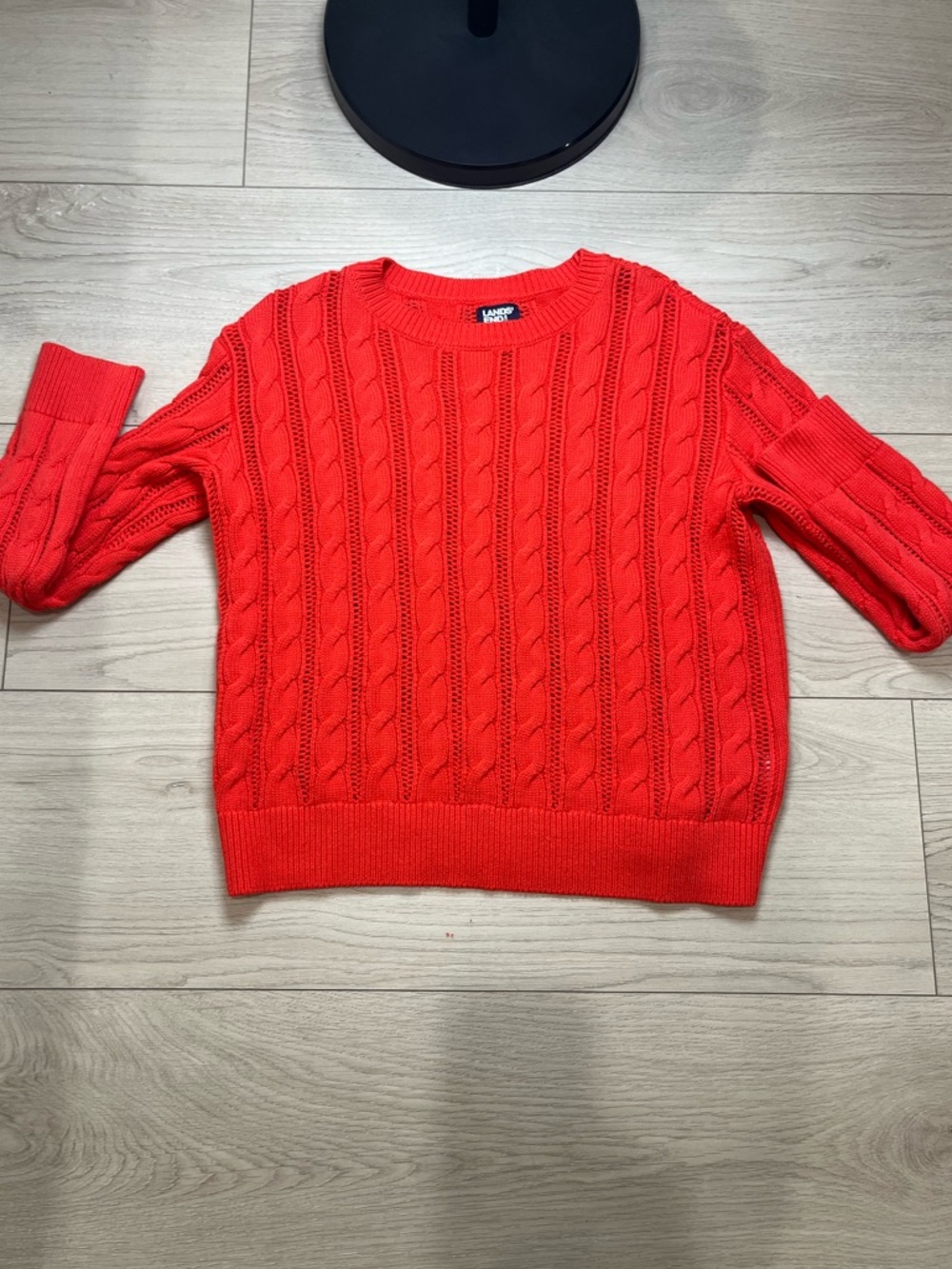 Lands' End Women's Cable Knit Crewneck Sweater - coral women’s size small
